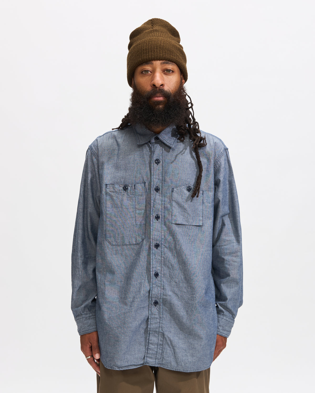 Engineered Garments Work Shirt in Indigo Cotton Chambray Homme Essentials 