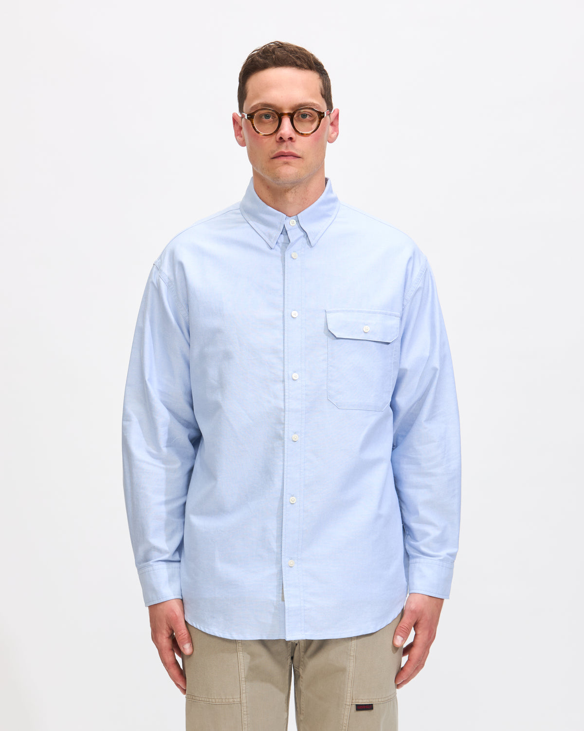 Gramicci Oxford Button Down Stance Shirt in Sky Blue Homme Essentials 