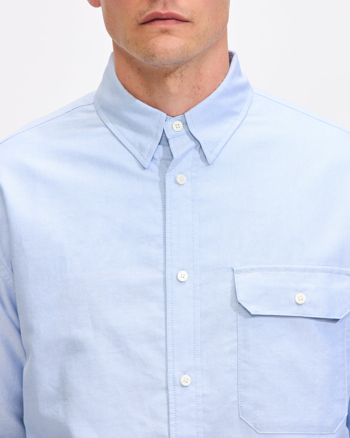 Gramicci Oxford Button Down Stance Shirt in Sky Blue Homme Essentials 