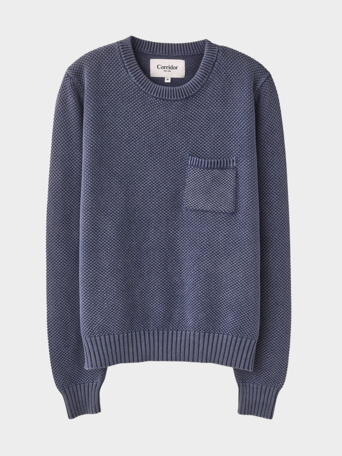 Acid Wash Pocket Crewneck in Navy
