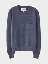 Acid Wash Pocket Crewneck in Navy