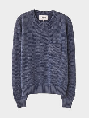 Acid Wash Pocket Crewneck in Navy