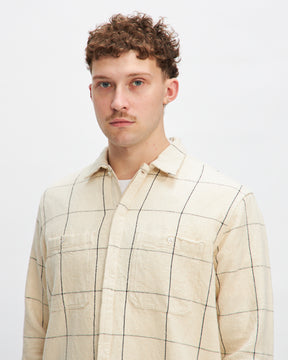 Long Sleeve Work Shirt in White Grid