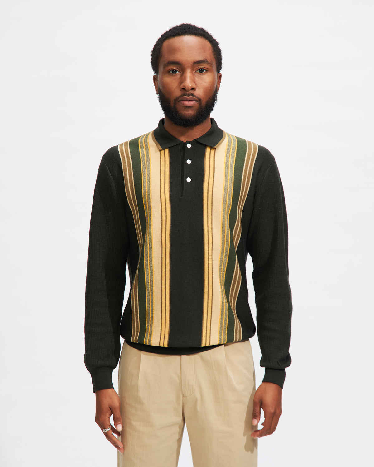 Knit Polo Stripe Shirt in Green