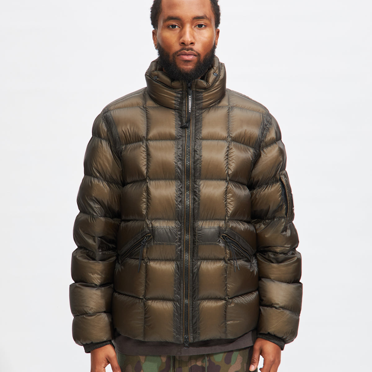 D.D. Shell Concealable Hood Down Jacket in Olive Night