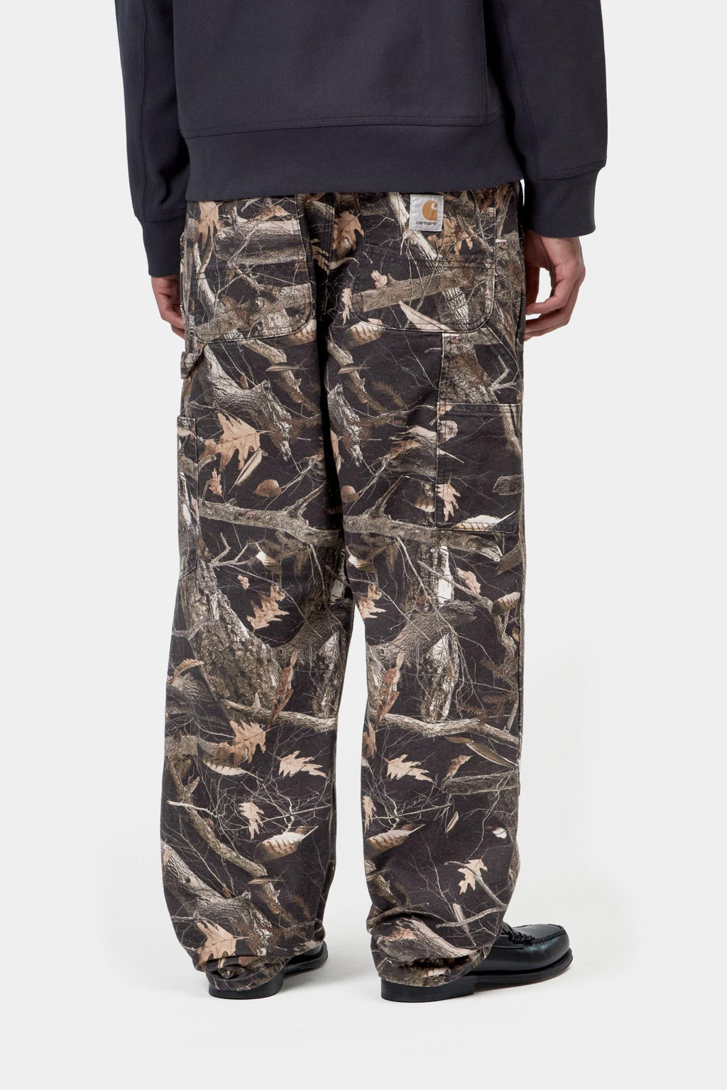 Double Knee Pant in Black Camo Feather Tree Heavy Stone Wash