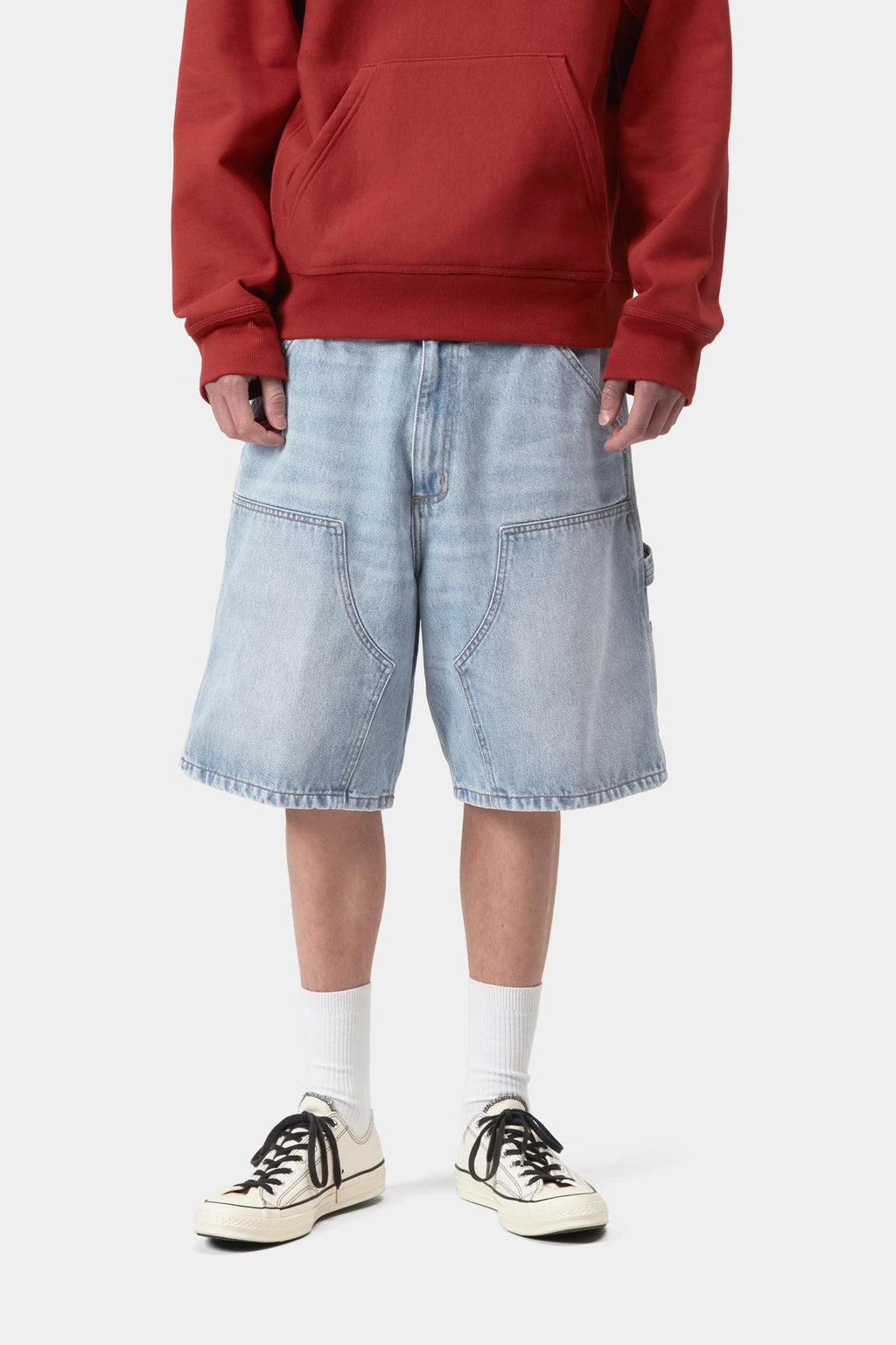 Double Knee Short Heavy Worn Bleached in Blue