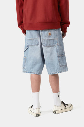 Double Knee Short Heavy Worn Bleached in Blue