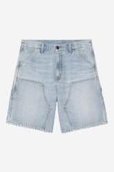 Double Knee Short Heavy Worn Bleached in Blue