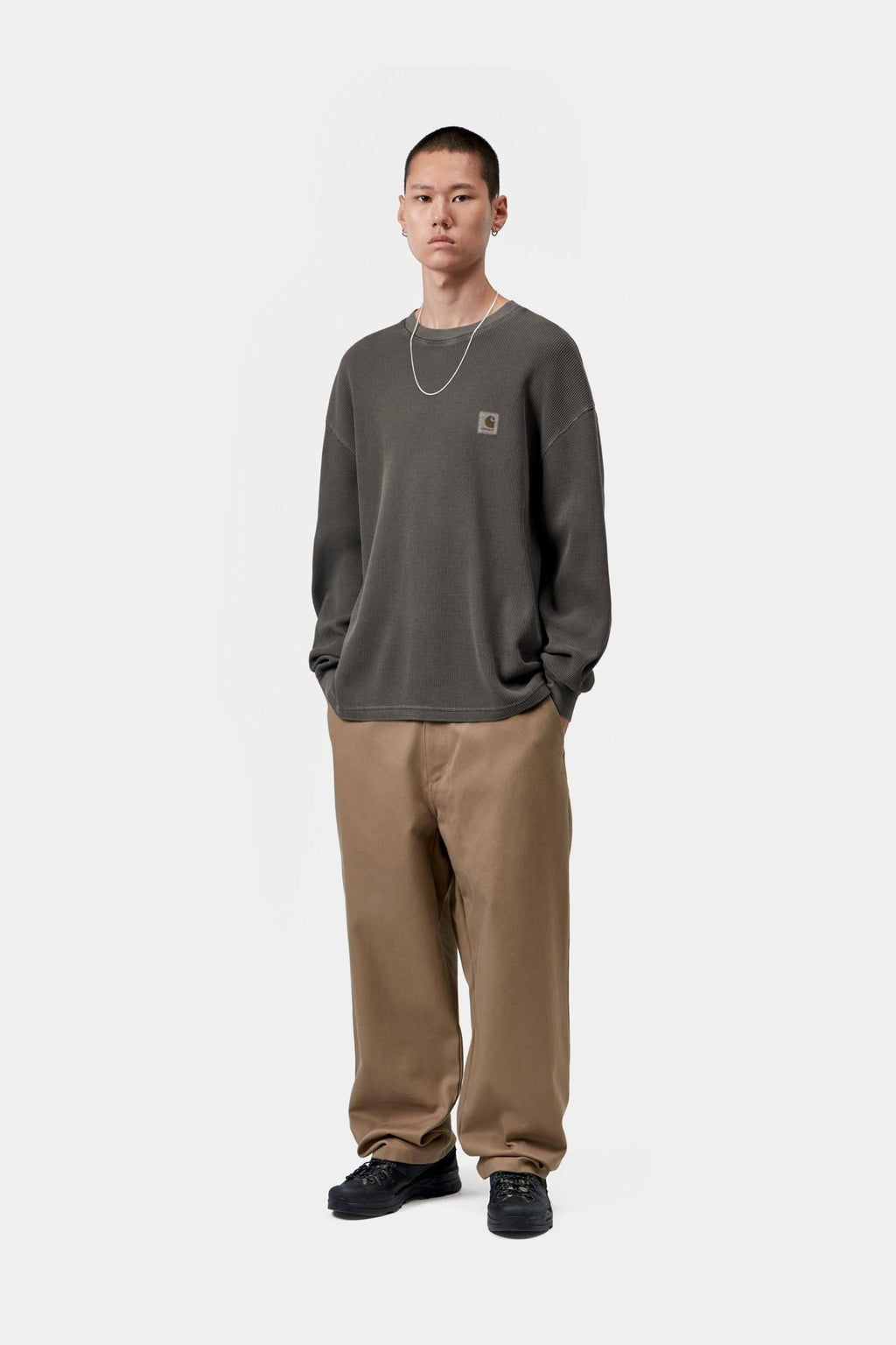 Long Sleeve Vista Waffle T-Shirt in Black