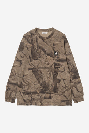 Long Sleeve Feather Tree T-Shirt in Khaki / Shungite Camo Feather Tree