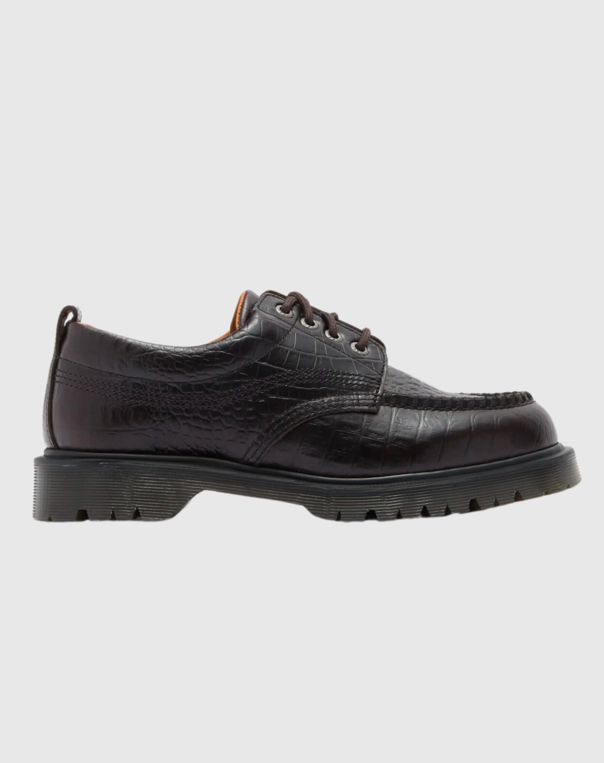 Lowell Moc Toe Shoes in Dark Brown Analine Croc Emboss