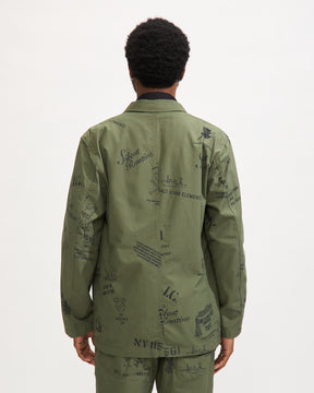 Bedford Jacket in Olive Graffiti Print Ripstop