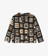 Knit Cardigan in White/Black Wool Poly Chenille