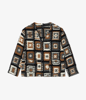 Knit Cardigan in White/Black Wool Poly Chenille
