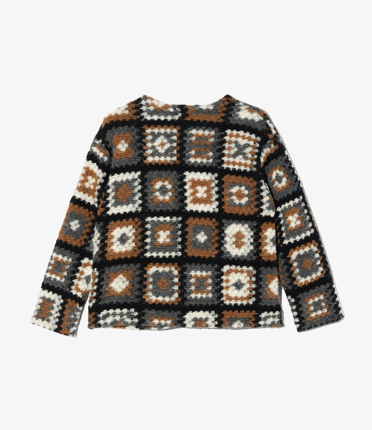 Knit Cardigan in White/Black Wool Poly Chenille
