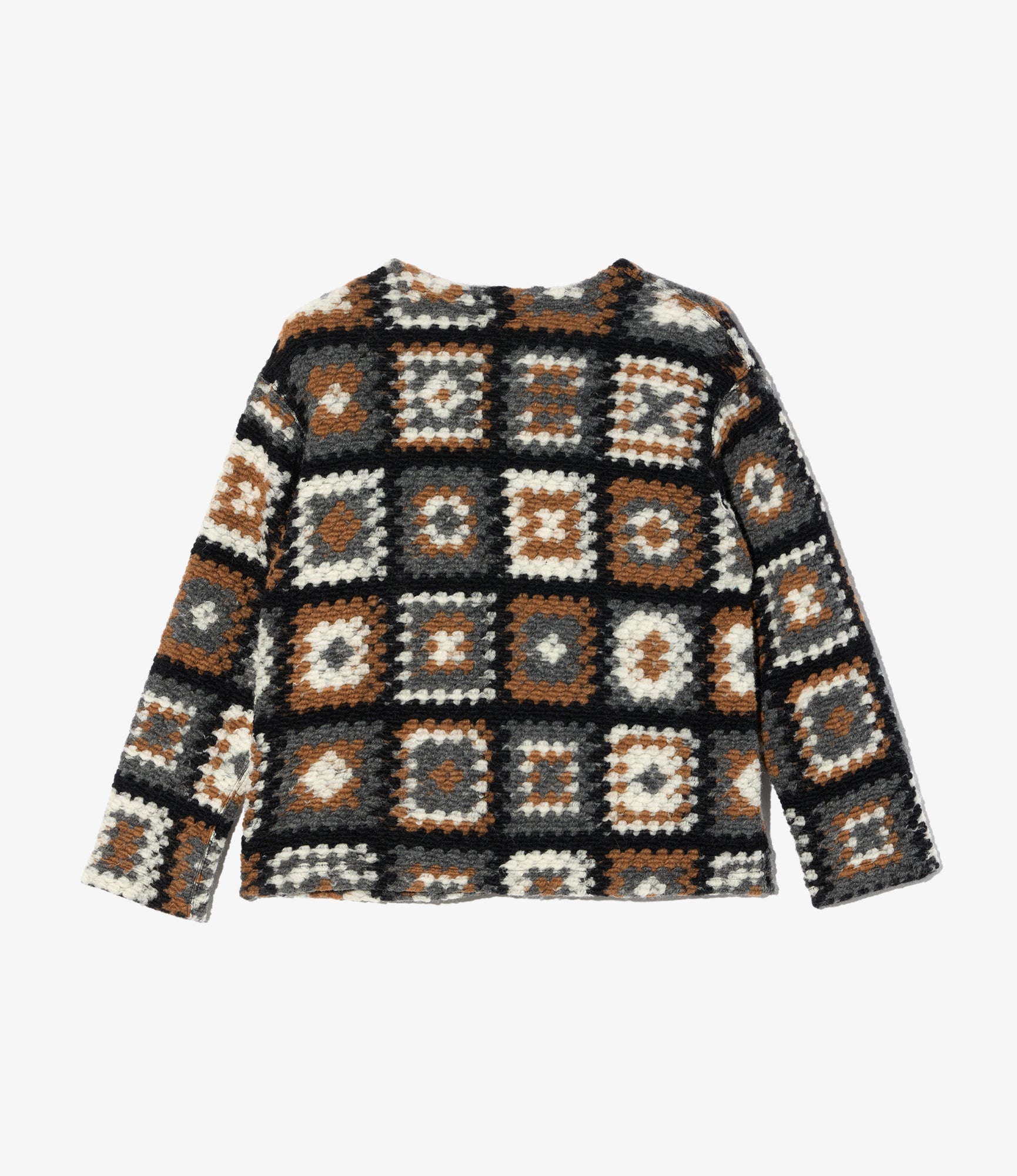 Knit Cardigan in White/Black Wool Poly Chenille
