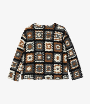 Knit Cardigan in White/Black Wool Poly Chenille