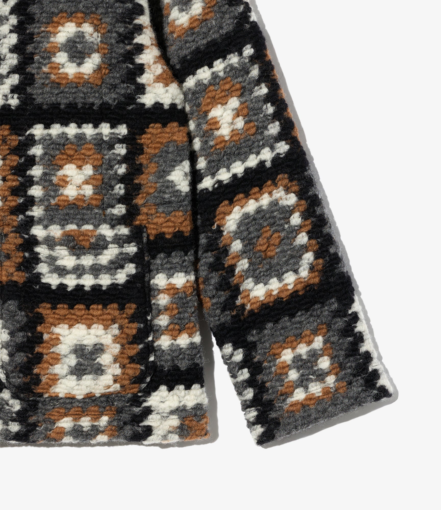 Knit Cardigan in White/Black Wool Poly Chenille