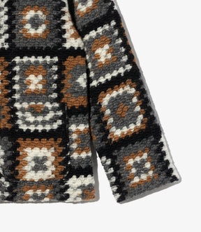 Knit Cardigan in White/Black Wool Poly Chenille