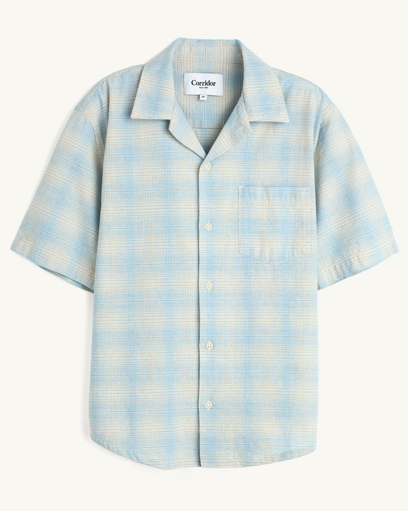 Linen Plaid S/S in Light Blue