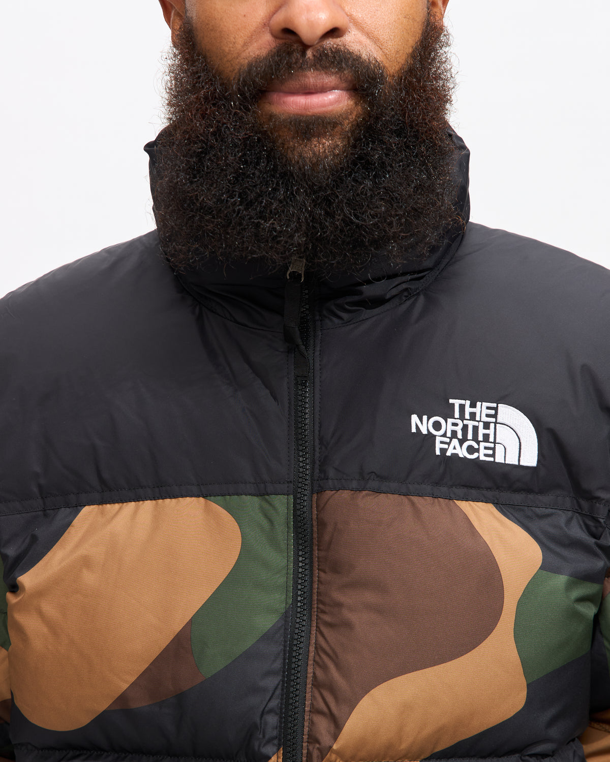 1996 Retro Nuptse Jacket in TNF Black Block Camo Print/ TNF Black