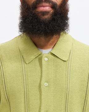 Jahmad Linen Long Sleeve Polo in Fern