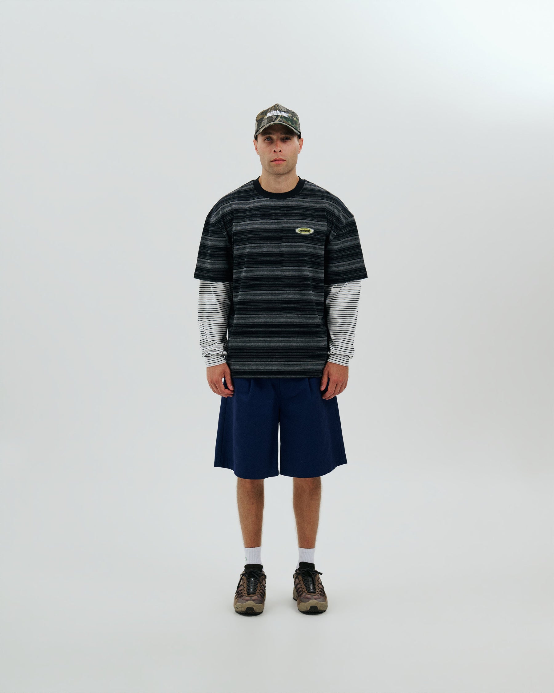 Double Layer Striped T-shirt in Black