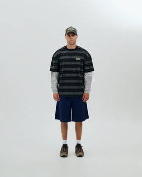 Double Layer Striped T-shirt in Black