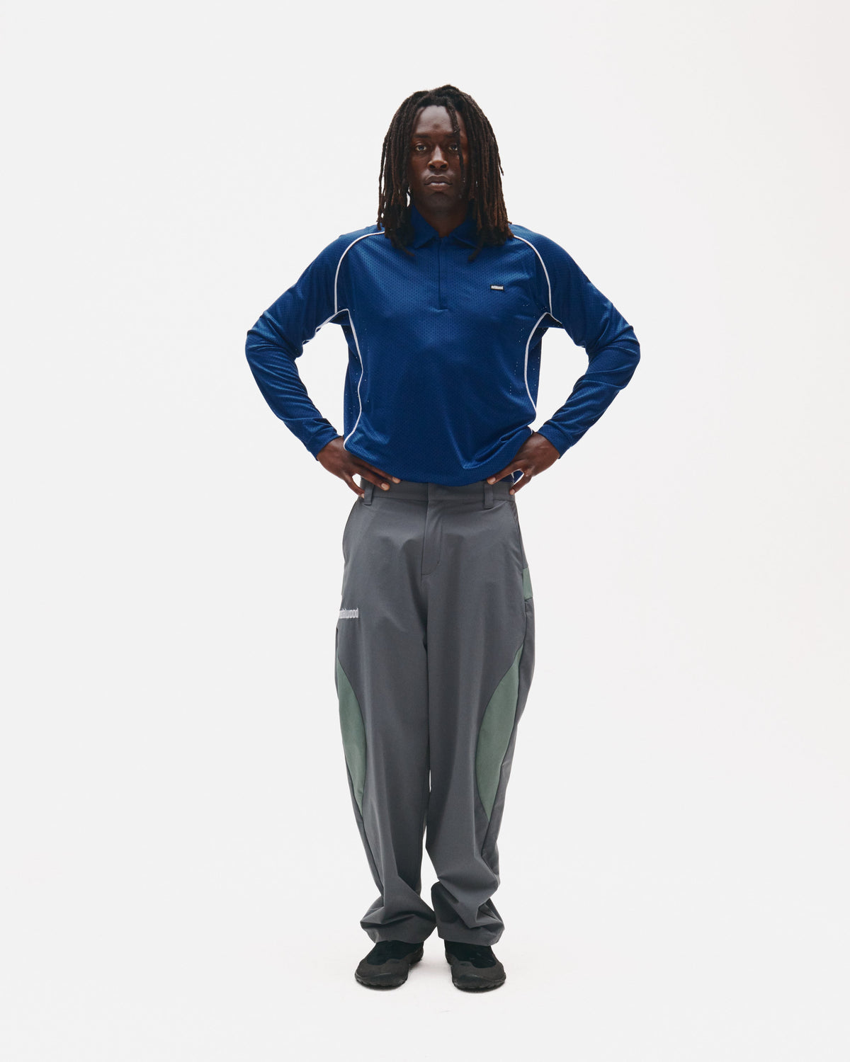 Piped Longsleeve Quarter Zip Polo in Navy