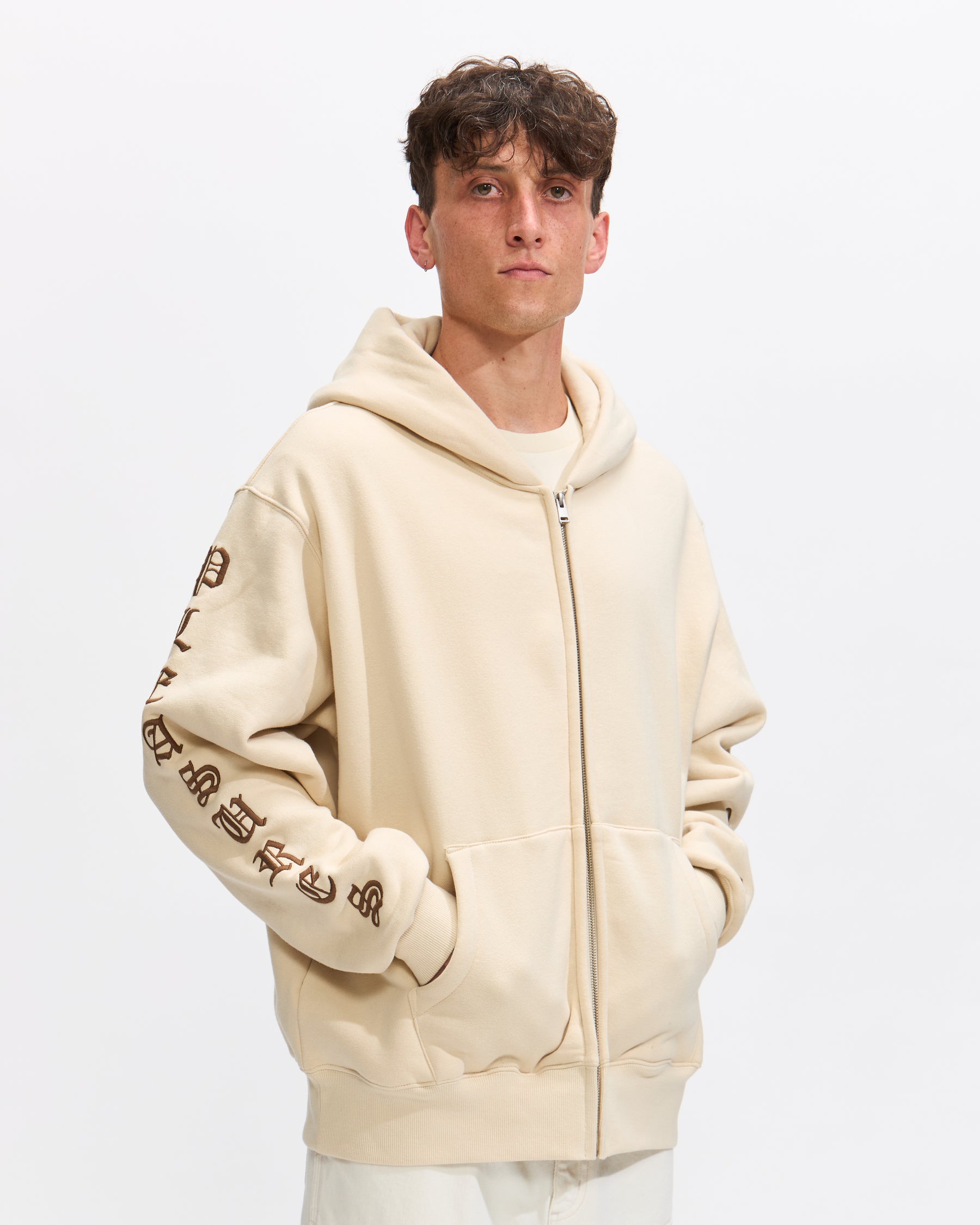 OE Zip Up Hoodie in Natural