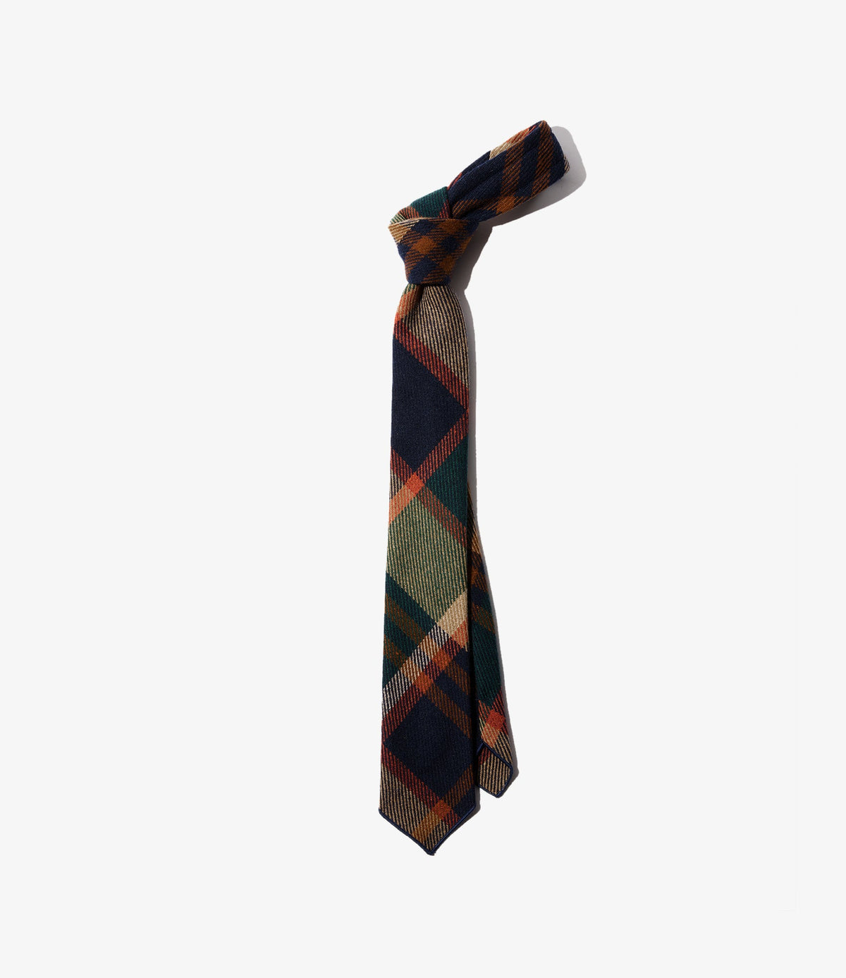 Neck Tie in Navy / Brown Heavy Wool Plaid