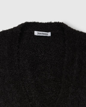 V-Neck Cardigan in Black Boucle Alpaca