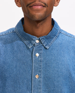 Pop Trading Company Printed Denim Shirt in Rinsed Denim Homme Essentials 