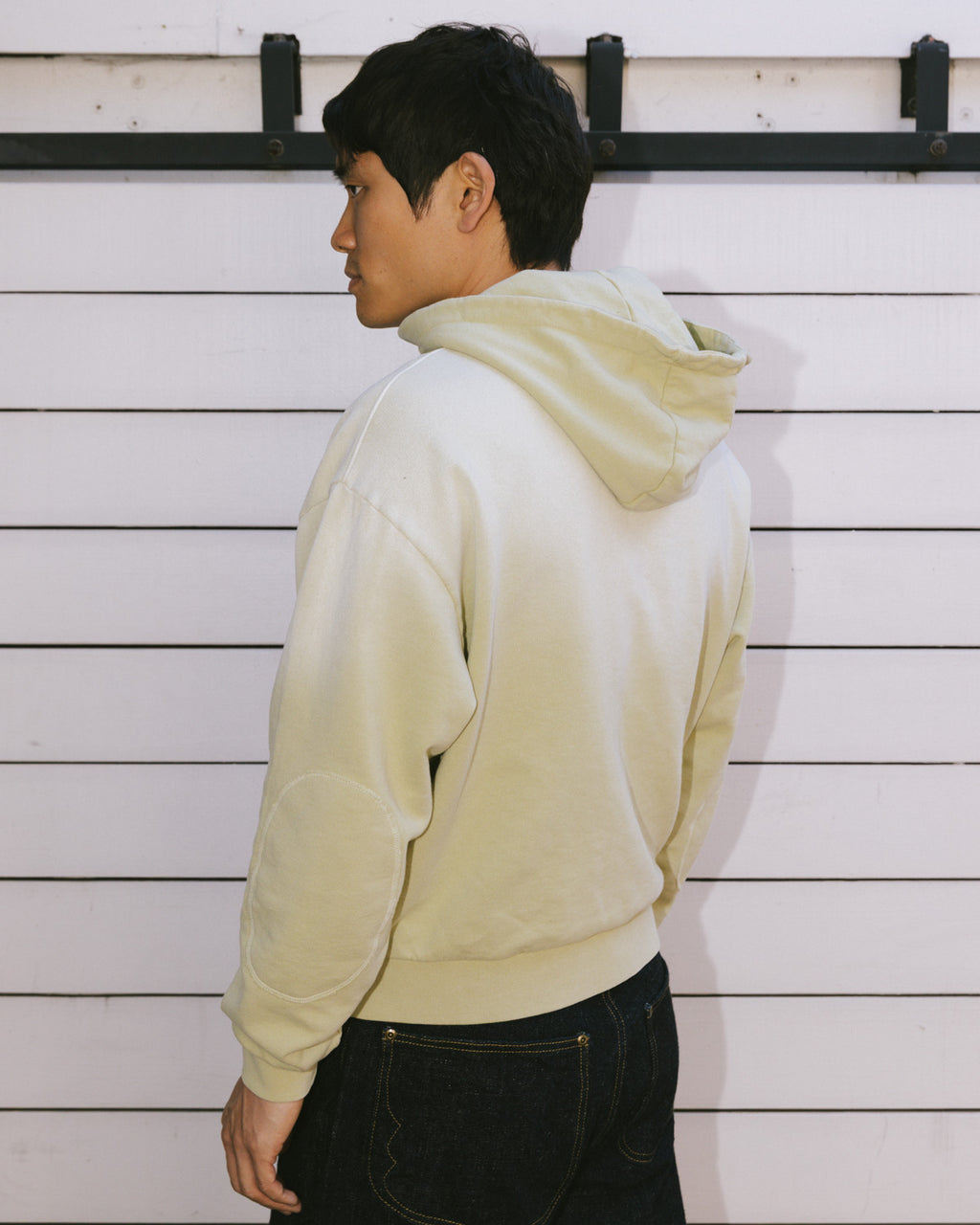 Padded Elbow Zip Up Hoodie in Sand