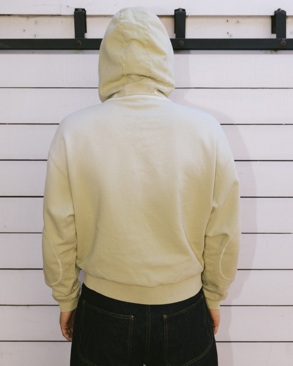 Padded Elbow Zip Up Hoodie in Sand