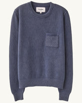 Acid Wash Pocket Crewneck in Navy