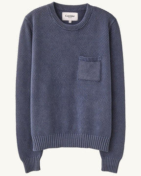 Acid Wash Pocket Crewneck in Navy