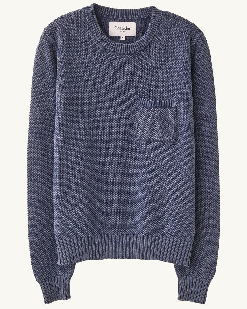Acid Wash Pocket Crewneck in Navy