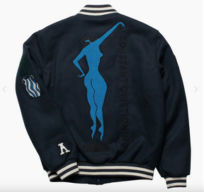 Run Sit & Bike Varsity Jacket in Navy Blue