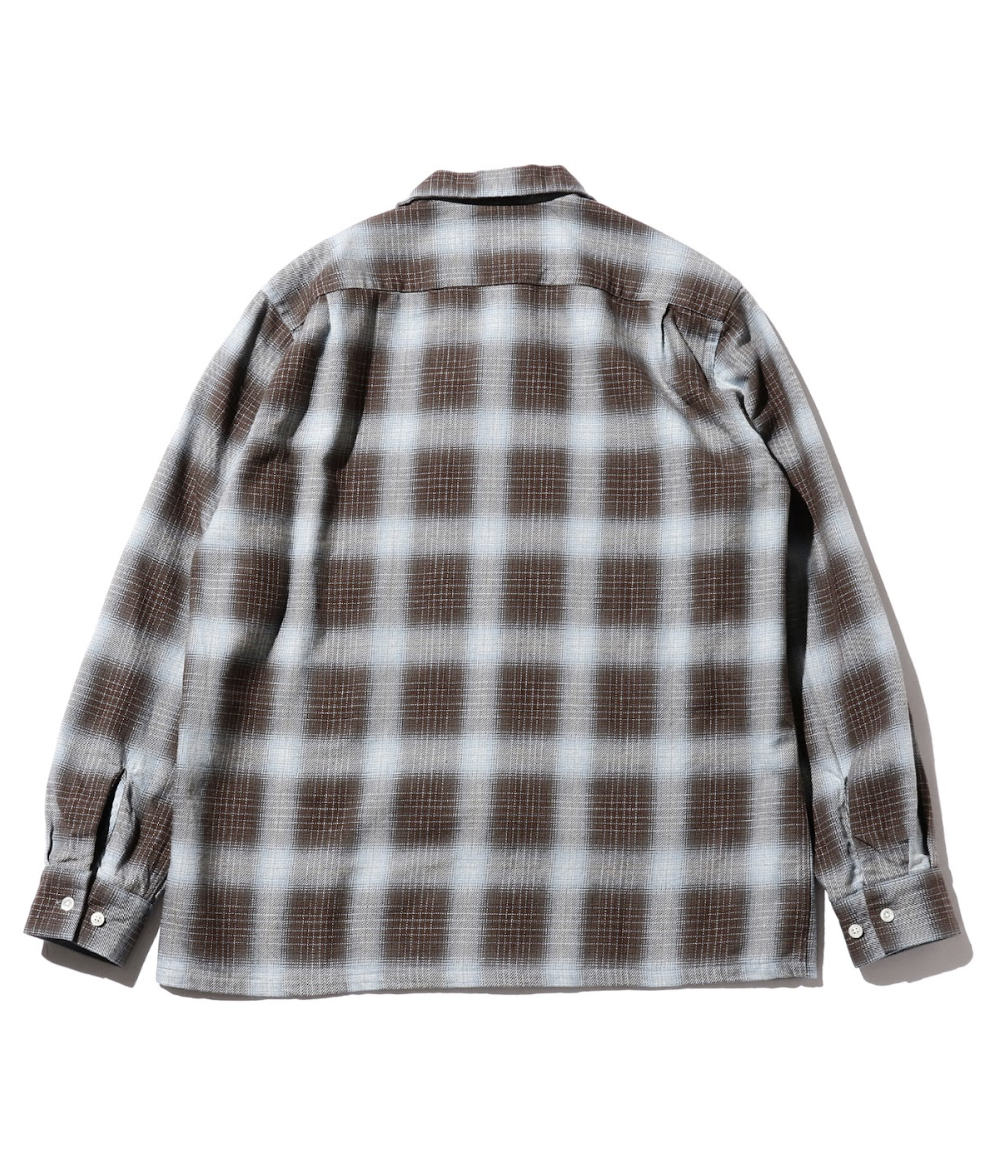 Open Collar Indigo Ombre Plaid in Brown