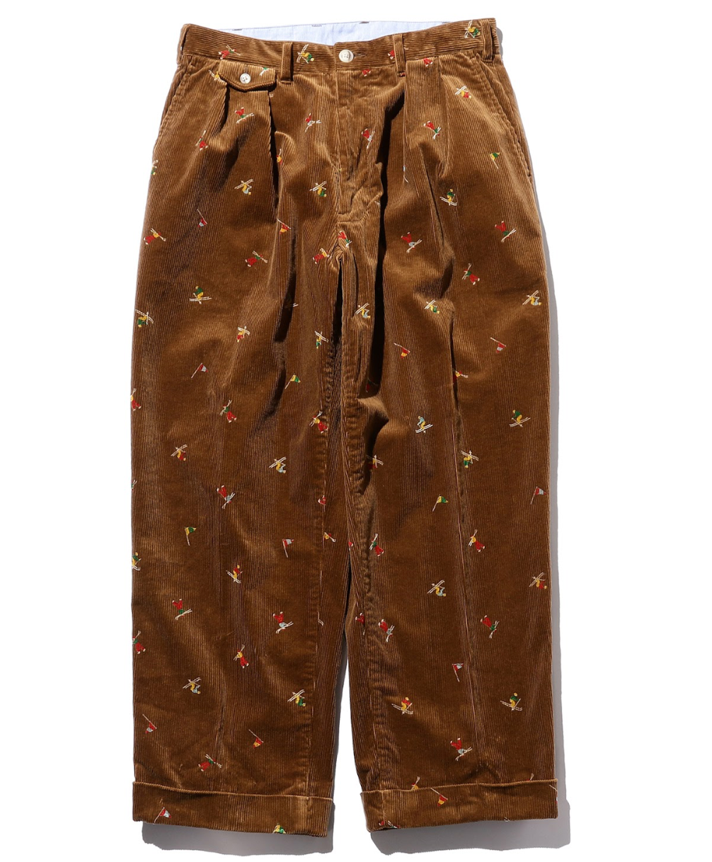 2 Pleats Trousers Corduroy Embroidery Like On Skier Print