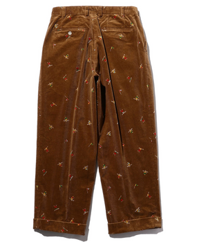 2 Pleats Trousers Corduroy Embroidery Like On Skier Print