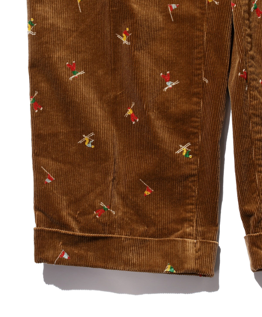 2 Pleats Trousers Corduroy Embroidery Like On Skier Print