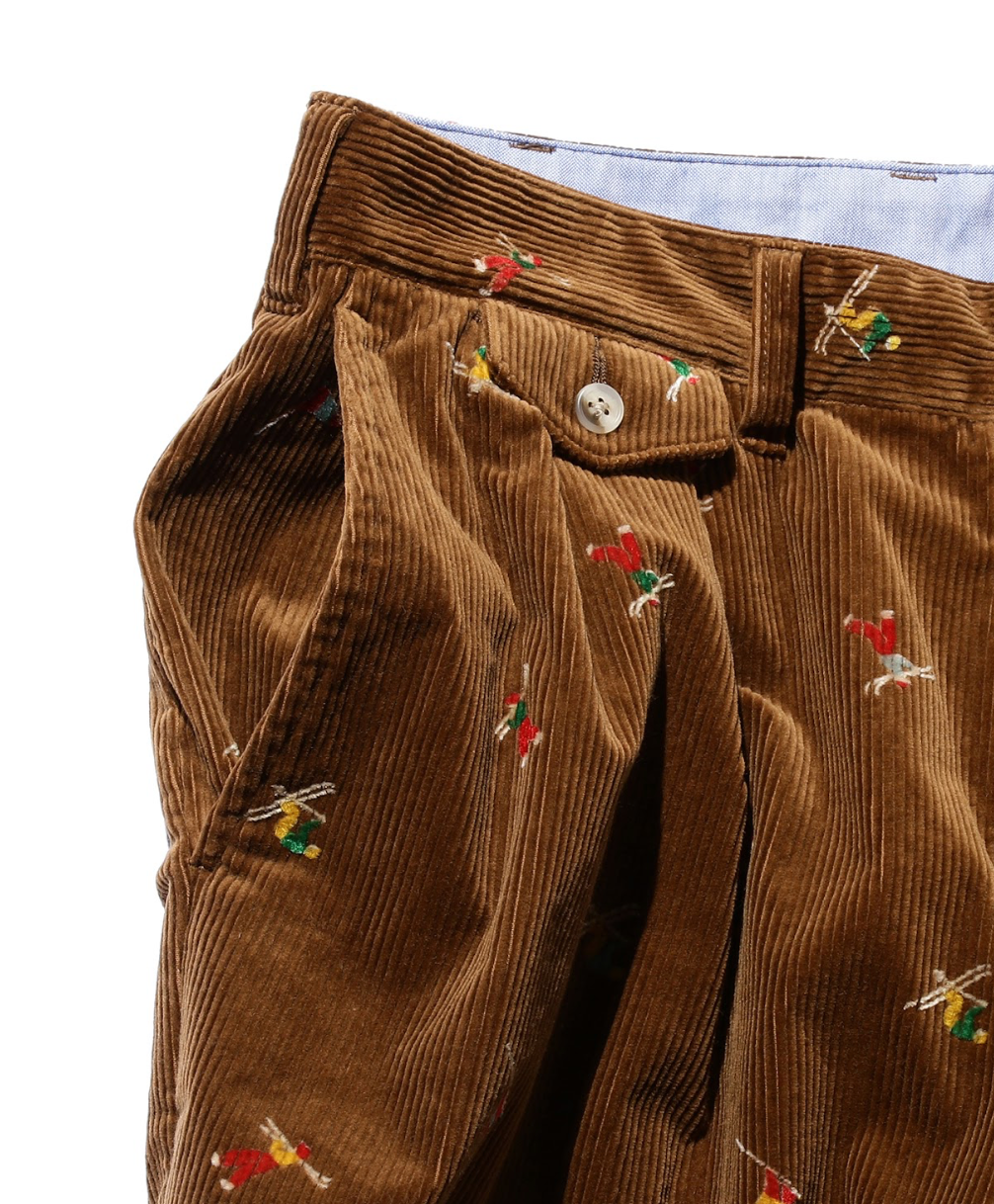 2 Pleats Trousers Corduroy Embroidery Like On Skier Print