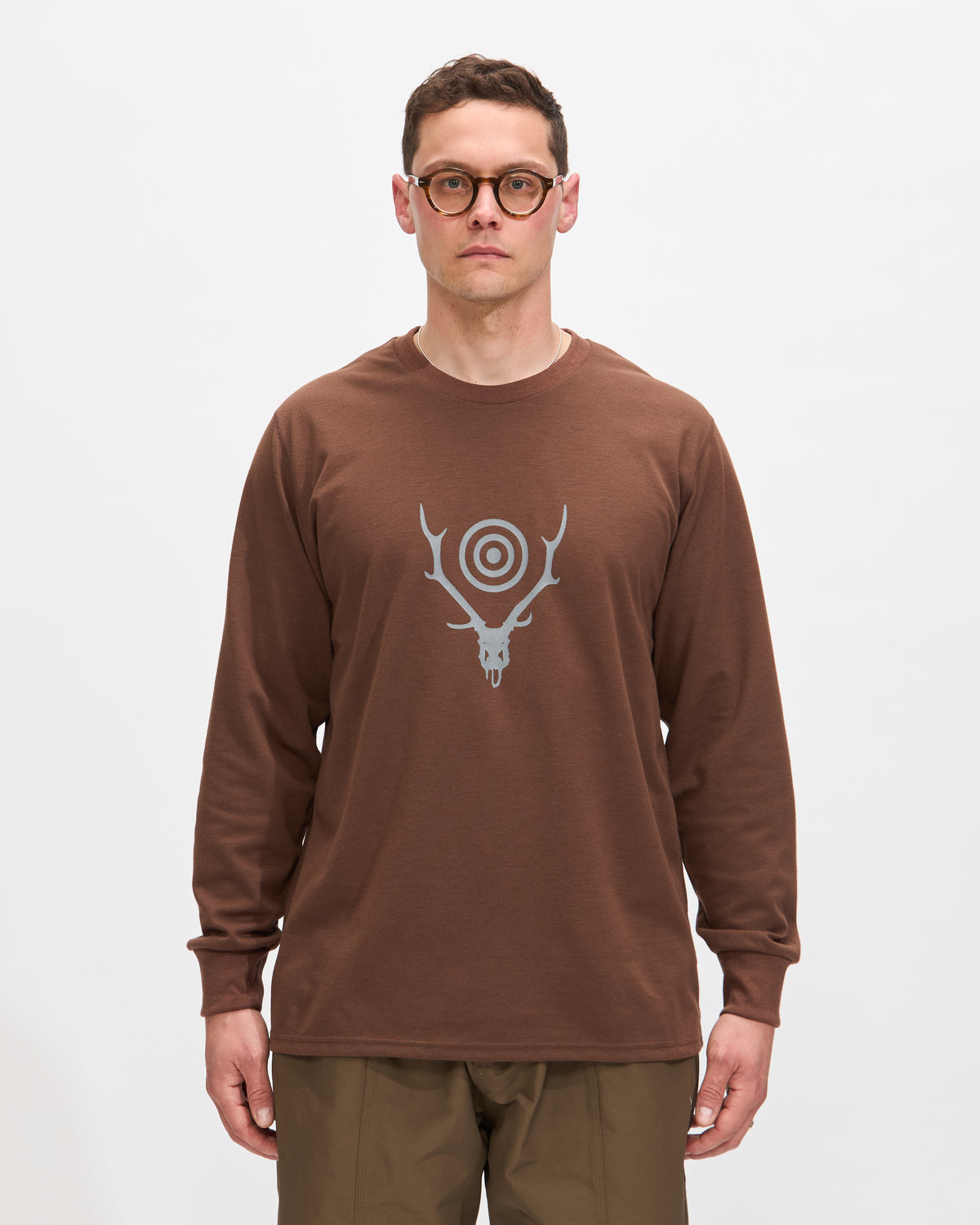 South2  West8 L/S Crew Neck Tee in Brown Skull & Target Homme Essentials 