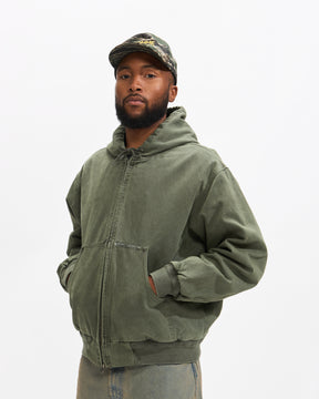Thisisneverthat Overdyed Hooded Jacket in Olive Homme Essentials 