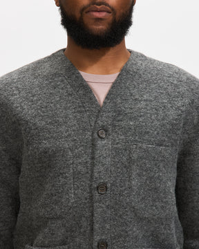 Universal Works Cardigan in Grey Marl Wool Fleece Homme Essentials 