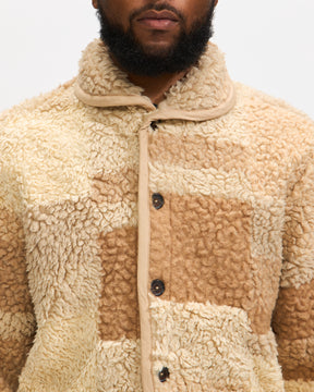 Universal Works Lancaster Jacket in Sand Patchwork Fleece Homme Essentials 