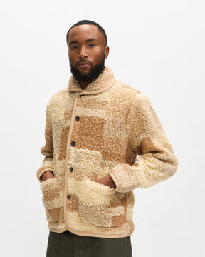Universal Works Lancaster Jacket in Sand Patchwork Fleece Homme Essentials 
